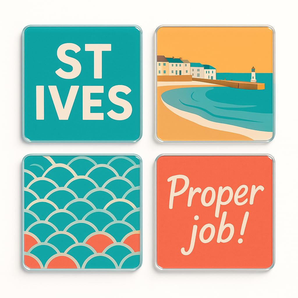 The Plum Penguin St Ives Acrylic Coaster Set Of 4 With Cornish Vibes - Coastal Design Drinkware For Home Decor & Nostalgia Gifts