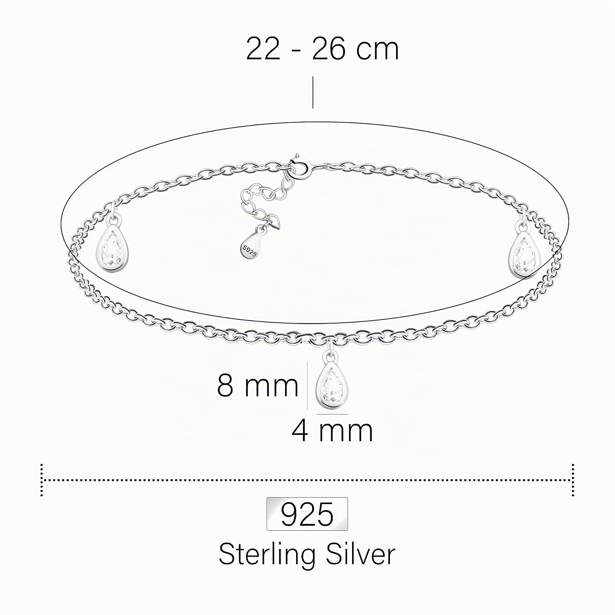 Sofia Milani - Damen Fußkette 925 Silber - Zirkonia Anhänger