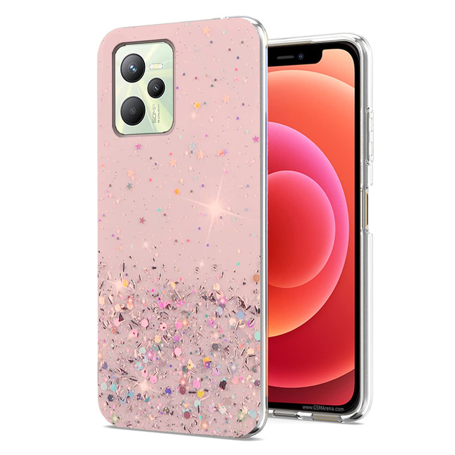 Custodia Per Realme C35 Con Vetro Temperato Sfumato Oro/Rosa – Cover TPU Antishock + Protettivo – Ricarica Wireless Compatibile