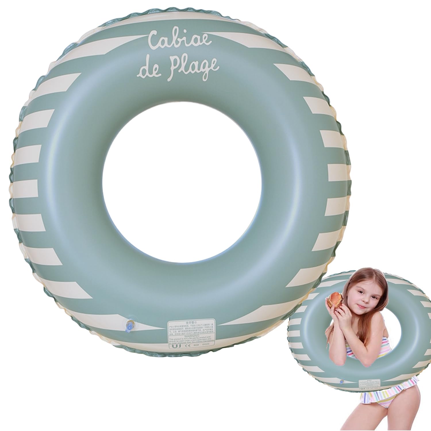 Round Swimming Ring, Inflatable Ring Swim Ring Retro Striped PVC Swimming Ring Swimming Ring Decoration for Pool Party Beach Party Games Holiday (Blue-2)
