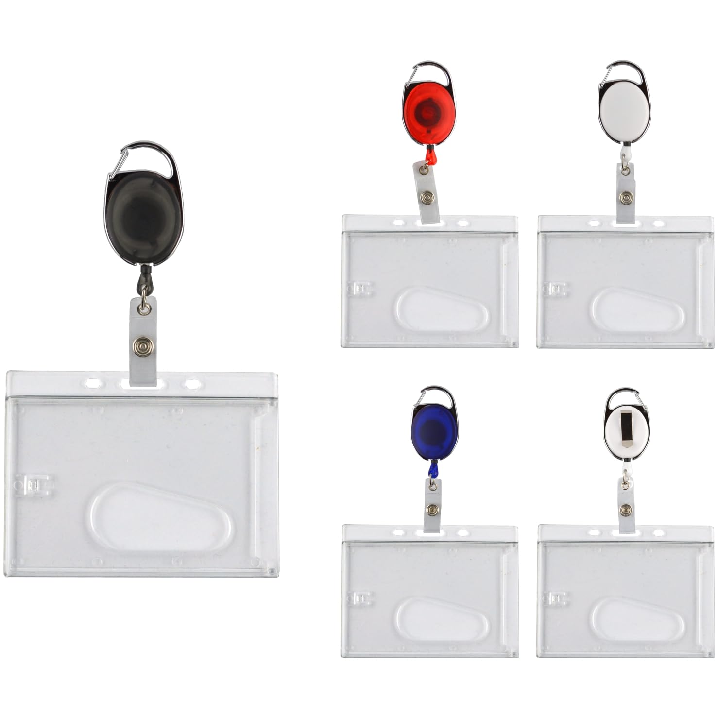 Schmalz® 50 Stück Ausweisjojo inkl. stabilem Kartenhalter, Ausweishalter, Ausweisjojo, Skipassjojo, Ausweishalter Karabinerhaken und Gürtelclip (schwarz transparent)