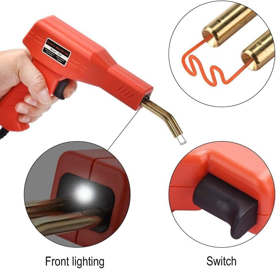 Image of 50 W Plastic Welding Repair Kit with Hot Stapler Gun, LED Work Light and 200 Stainless Steel Staples in 4 Types for Car Bumper, Dashboard and Plastic Crack Repair
