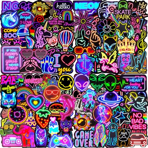 Water Bottle Stickers 200 Pcs Cool Neon Sticker Packs, Prizes for Kids Classroom Reward, Waterproof...