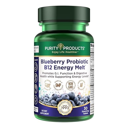 Purity Products Blueberry Probiotic B12 Energy Melt ProDura Clinical Probiotic - Arándanos orgánicos, metilcobalamina B-12-30 derretidos