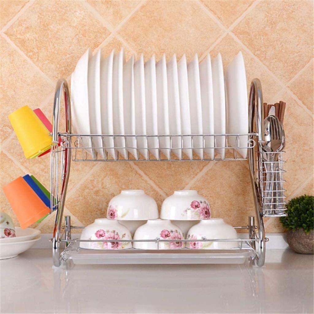 Escurridor de Platos, escurridor de Cubiertos para lavavajillas, escurridores de Platos de 2 Niveles, escurridor de Platos Cromado, escurridor de Platos Que Incluye SOP,