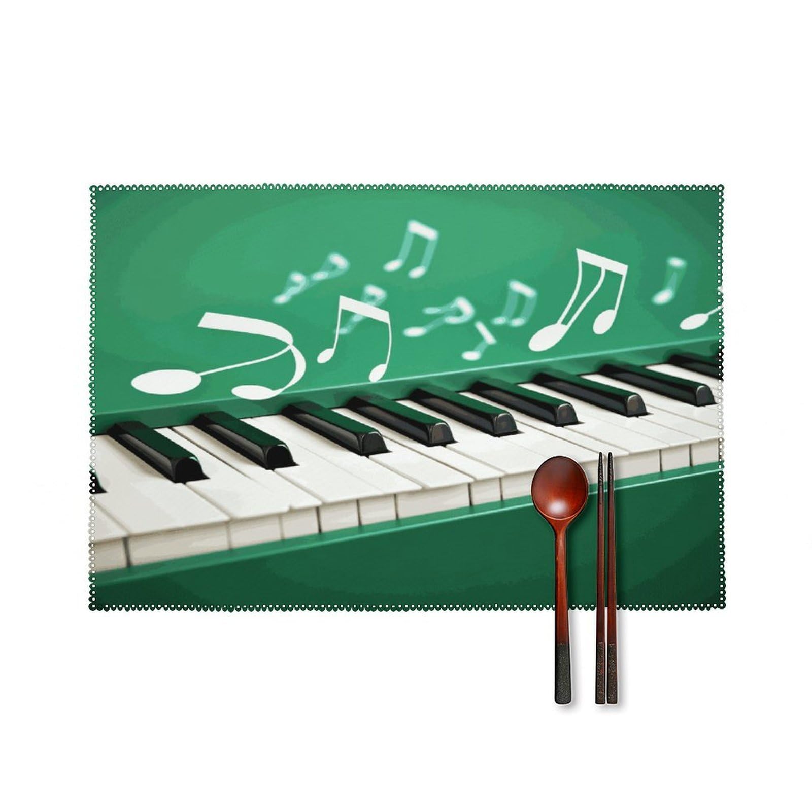 Fekiloot Style Green And White Piano Keys Placemats Set Of 6,Table Mat