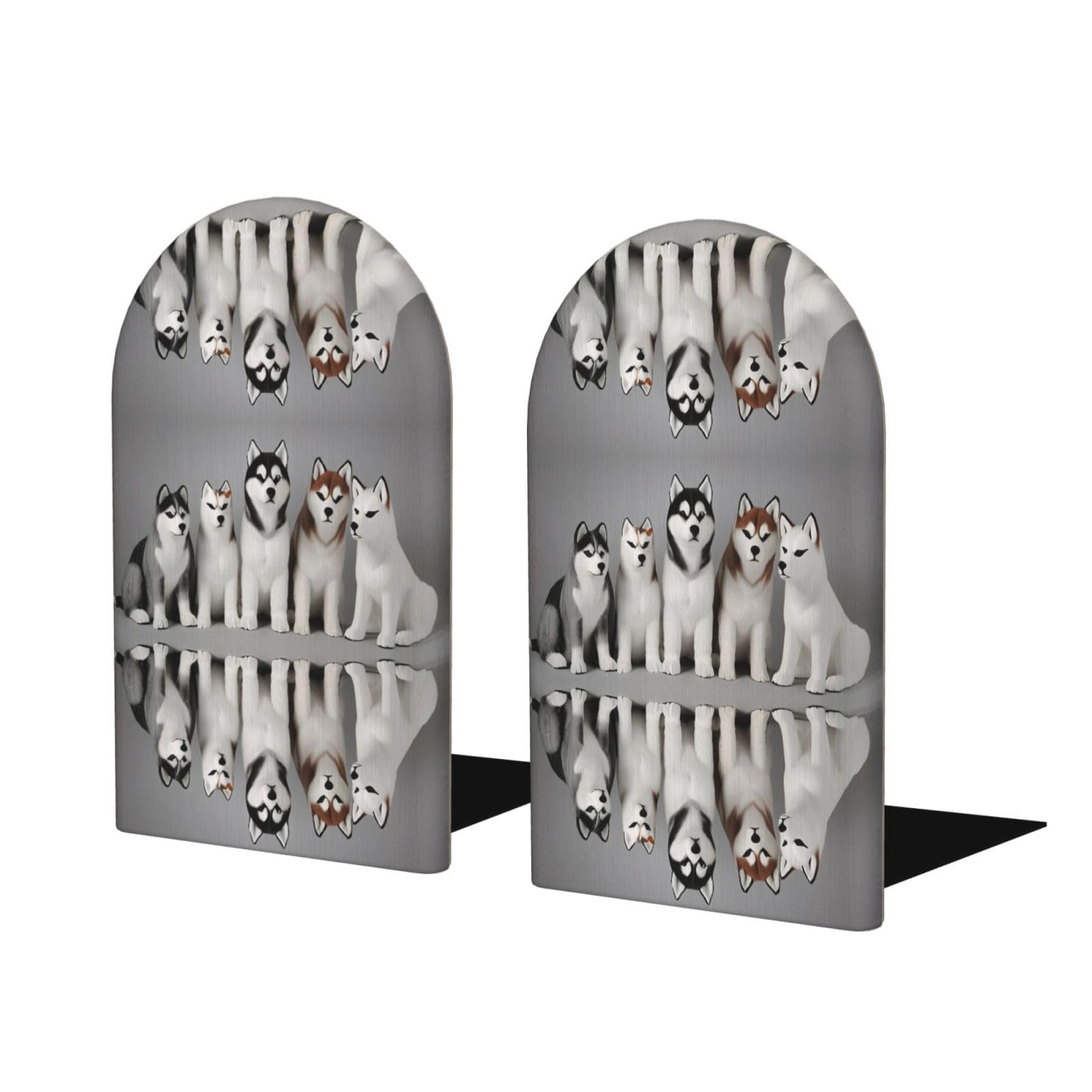 Lovely Dogs Stylish Bookends with Full-Print Design Durable Wooden and Metal Bookend Set for Home, Office