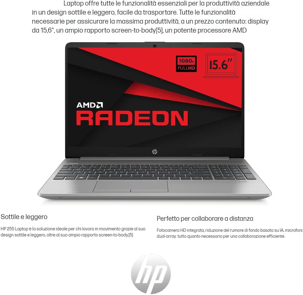 HP 255 G9 | Pc portatile notebook | Ram 16 GB ddr4 | SSD 1 TB | Amd 3050U | Silver | Display 15.6 | FHD | BT | WiFi | Windows 11 Pro | Office Pro | Computer portatile Pronto alluso