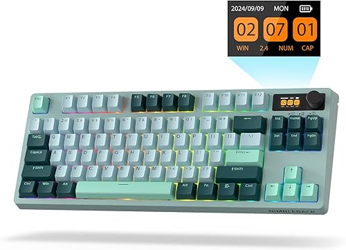 LTC Nimbleback NB841 PRO - Teclado mecánico inalámbrico 75% con pantalla y perilla, 2.4 GBTUSB-C con cable RGB 84 teclas, amortiguador de 3 capas,