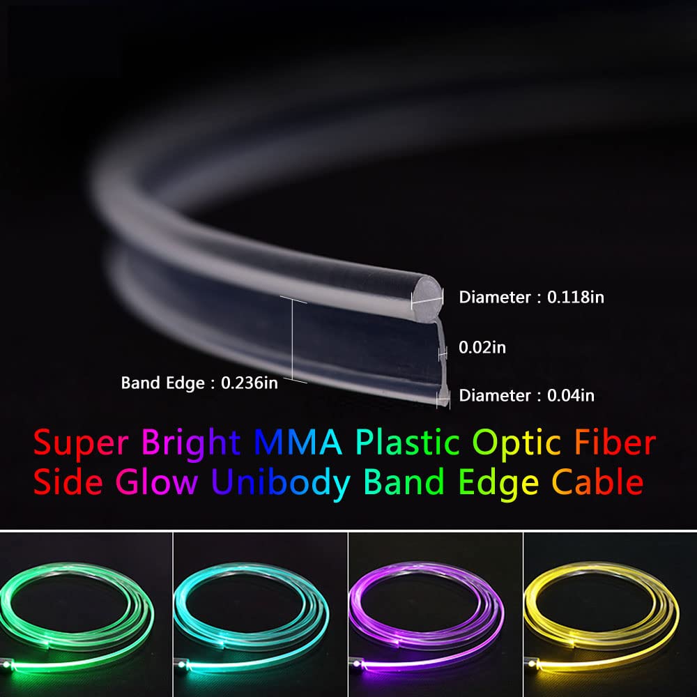 EVESOAR Super Bright MMA Plastic Optic Fiber Side Glow Unibody Band Edge Cable Car LED Illumination Optic Fiber Band Car Interior Atmosphere Lights (19.69ft)