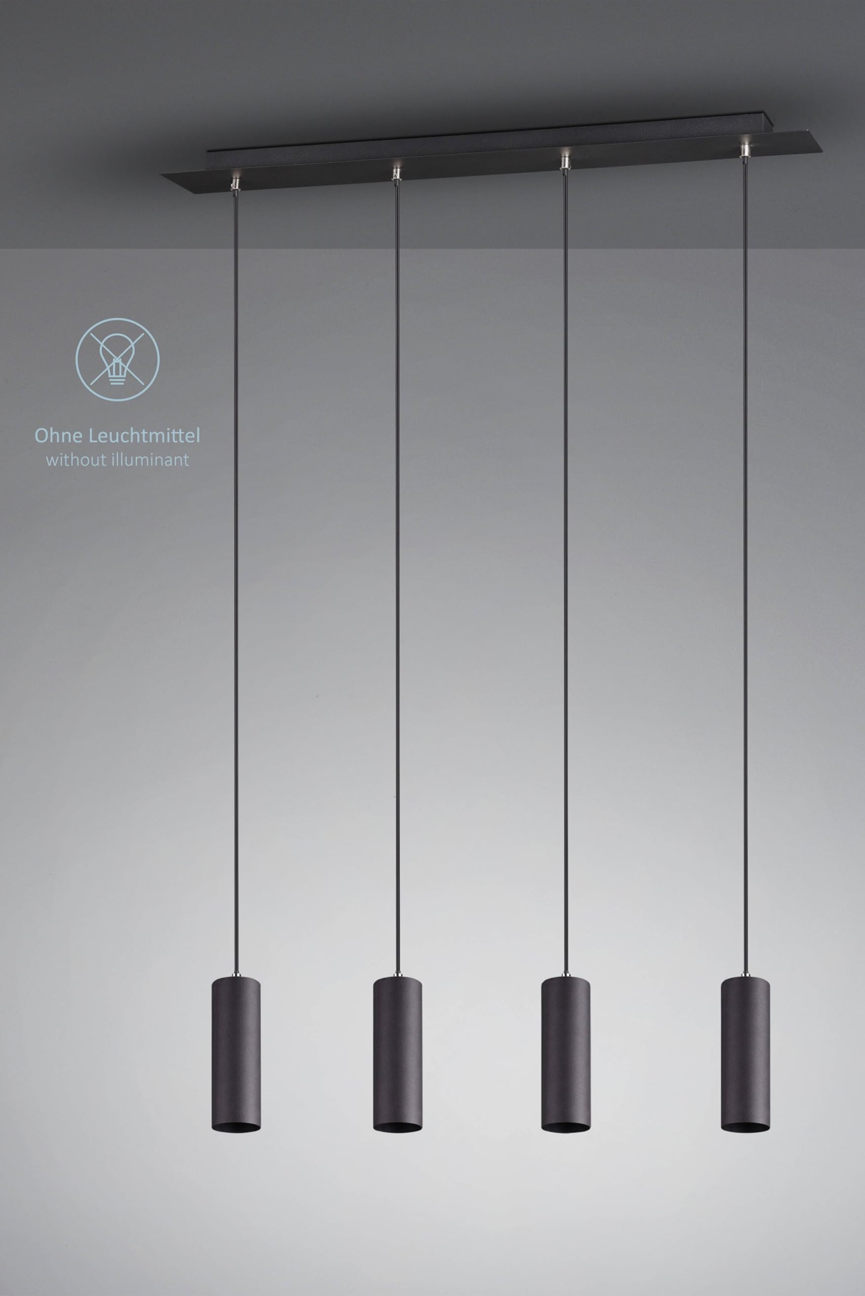 modern Pendellampe Julie, 4-flammige Pendelleuchte schwarz matt Metall, Esszimmer Küche Wohnzimmer, 4 x GU10 max. 35W, ø 6 cm, höhenverstellbar max. 150 cm, Breite 75 cm
