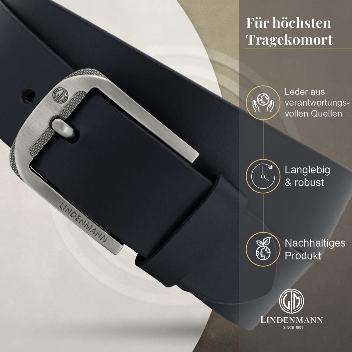 Lindenmann Cintura in pelle da uomo, cintura in pelle pieno fiore per jeans, nera