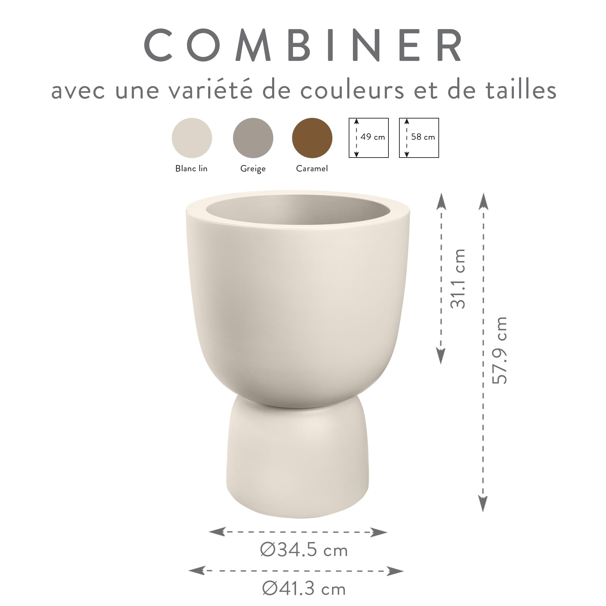 Elho Amber Coupe Round 41 Pot de Fleur Plastique 100% Recyclé Ø 41.3 x H 57.9 cm Linen White