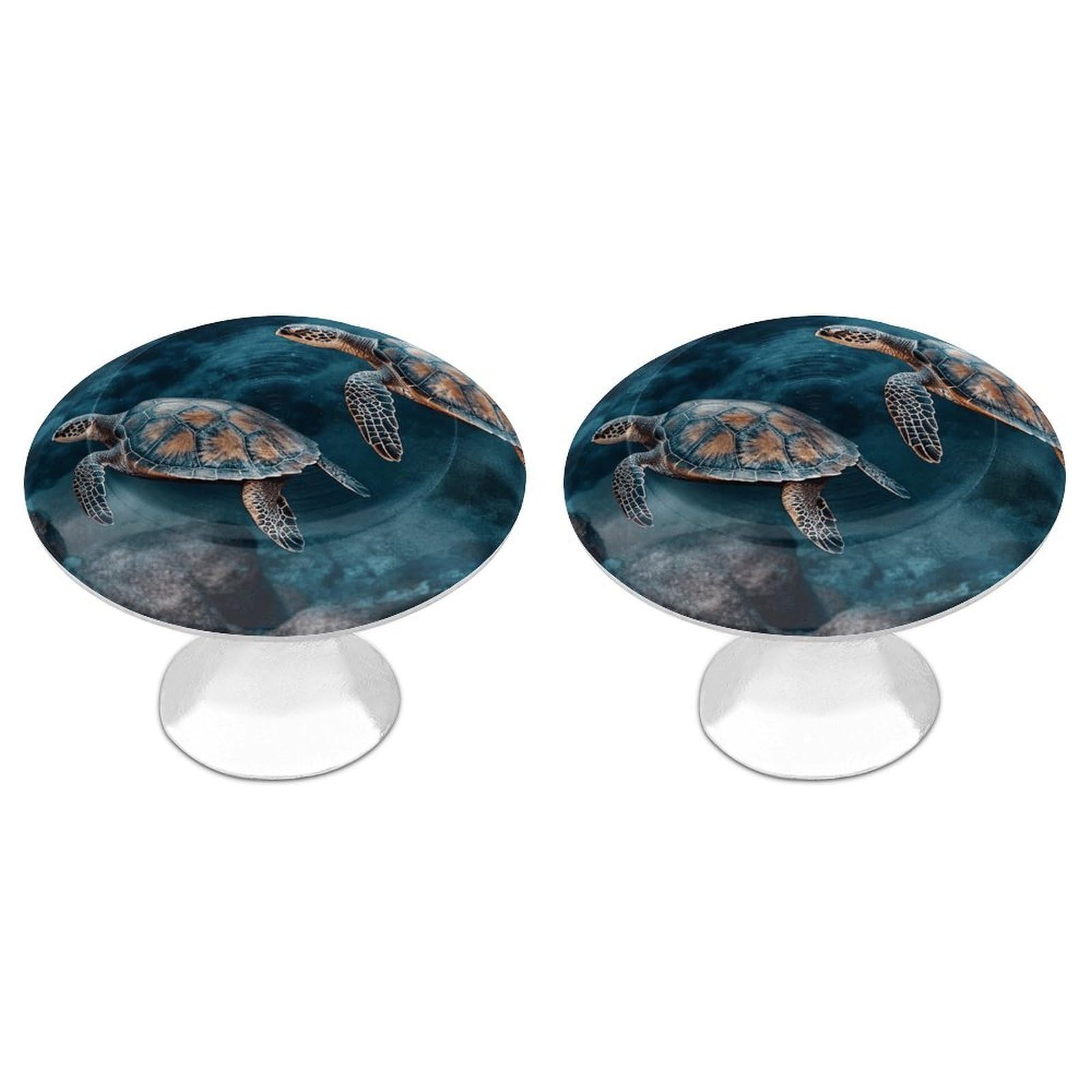 FekiLoot Turtle Swimming in The Sea Cabinet Knobs Personality Stainless Steel Round Drawer Handles Circle Modern Cabinet Handles Drawer Knobs for Kitchen Dresser Bathroom Cupboard Furniture
