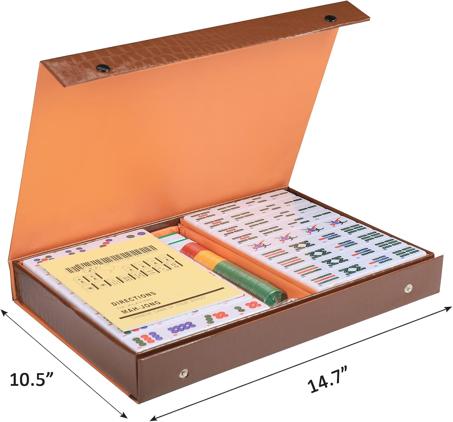 Chinese Mahjong Game Set, with Large (1.5") 144 Numbered Melamine Green Tiles, 2 spare tiles, 3 Dice and a Wind Indicator, Carrying Travel Case with English Instruction Included (Mah Jongg, Majiang)