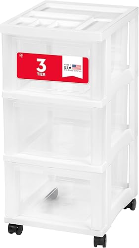 IRIS USA Organizador de almacenamiento de cajones de plástico, carrito rodante, con ruedas giratorias, 3 cajones, para el aula, suministros de arte