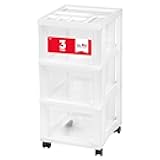 IRIS USA Plastic Drawer Storage Organizer Rolling Cart, with Wheels Casters, 3-Drawers, for Classroom Art Craft Supplies Dresser Closet Bathroom Laundry Room, White/Clear