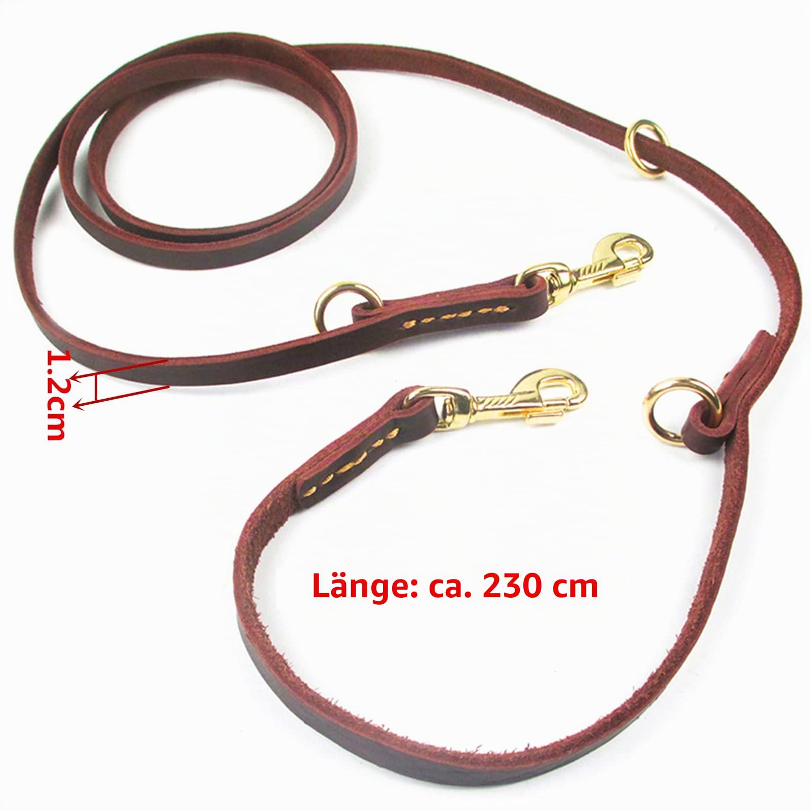 Hundelederband Leder Hundeseile Mehrfach Verstellbar, Hundeleine aus Leder Dopelleine mit komfortablem Gepolsterter Griff für Zwei Hunde 230x1.2 cm