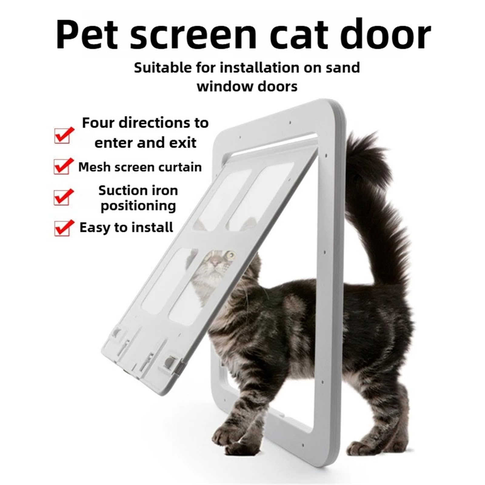 Puerta Interior for Gatos, Puertas Altas de Malla, Pantalla Colgante con imán, Ventana de posicionamiento, Entrada, Salida, Puerta for Gatitos, Suministros for Mascotas(Black Small)