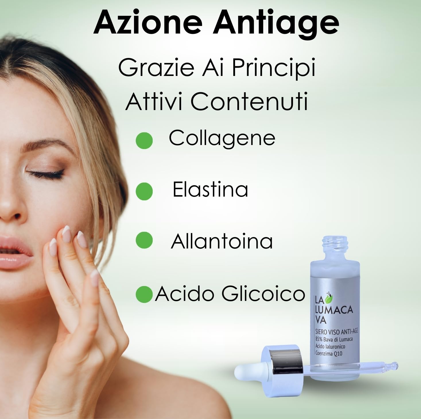 Schneckenschleim-Serum 85 % rein, mit niedermolekularer Hyaluronsäure und Coenzym Q10, Anti-Falten-Serum, feuchtigkeitsspendend, geeignet als Gesichtsserum für fettige, trockene und