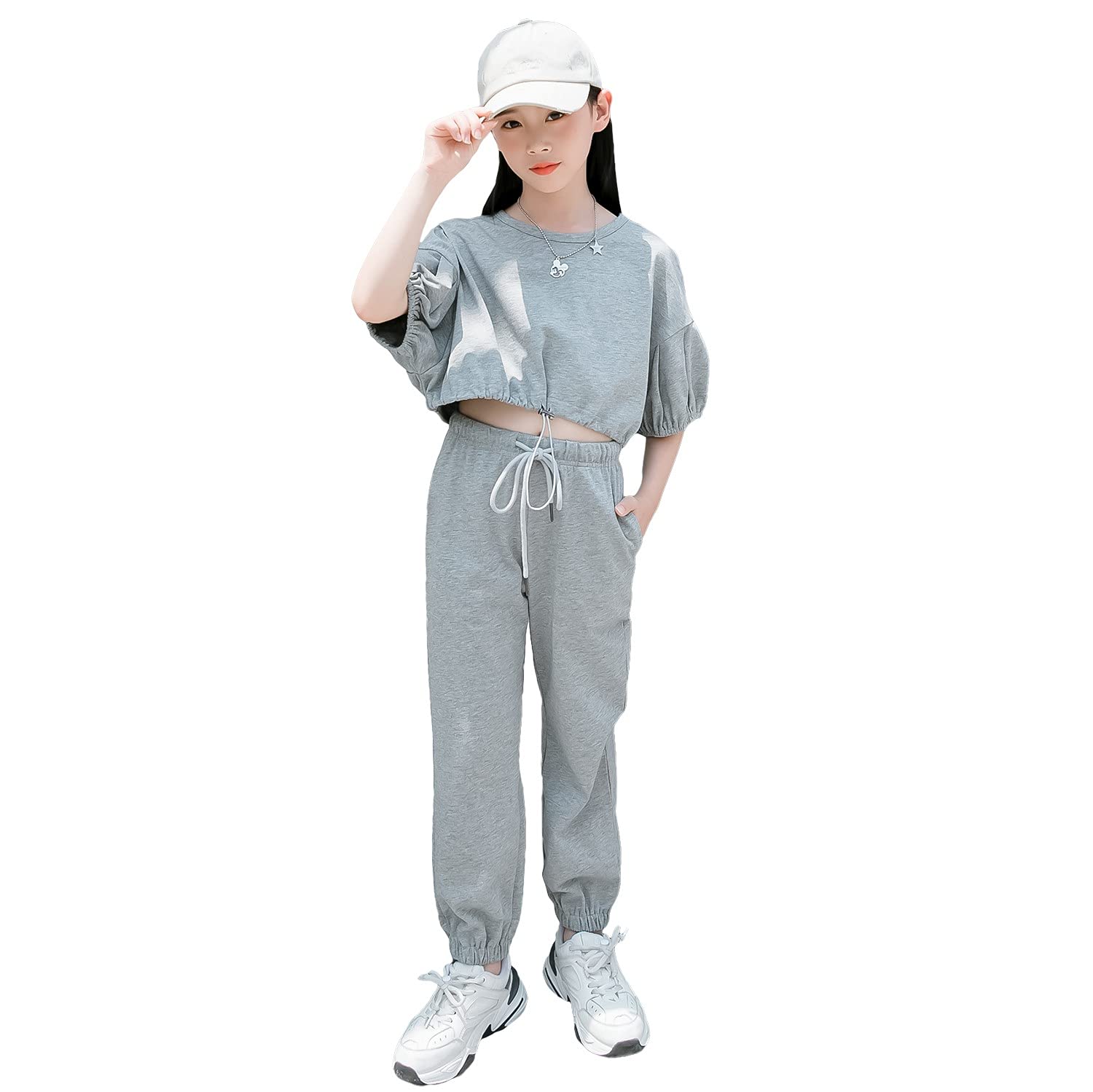 Girl's 2 Pieces Outfit T Shirt Crop Tops and Jogger Pant Set Summer Clothes Set