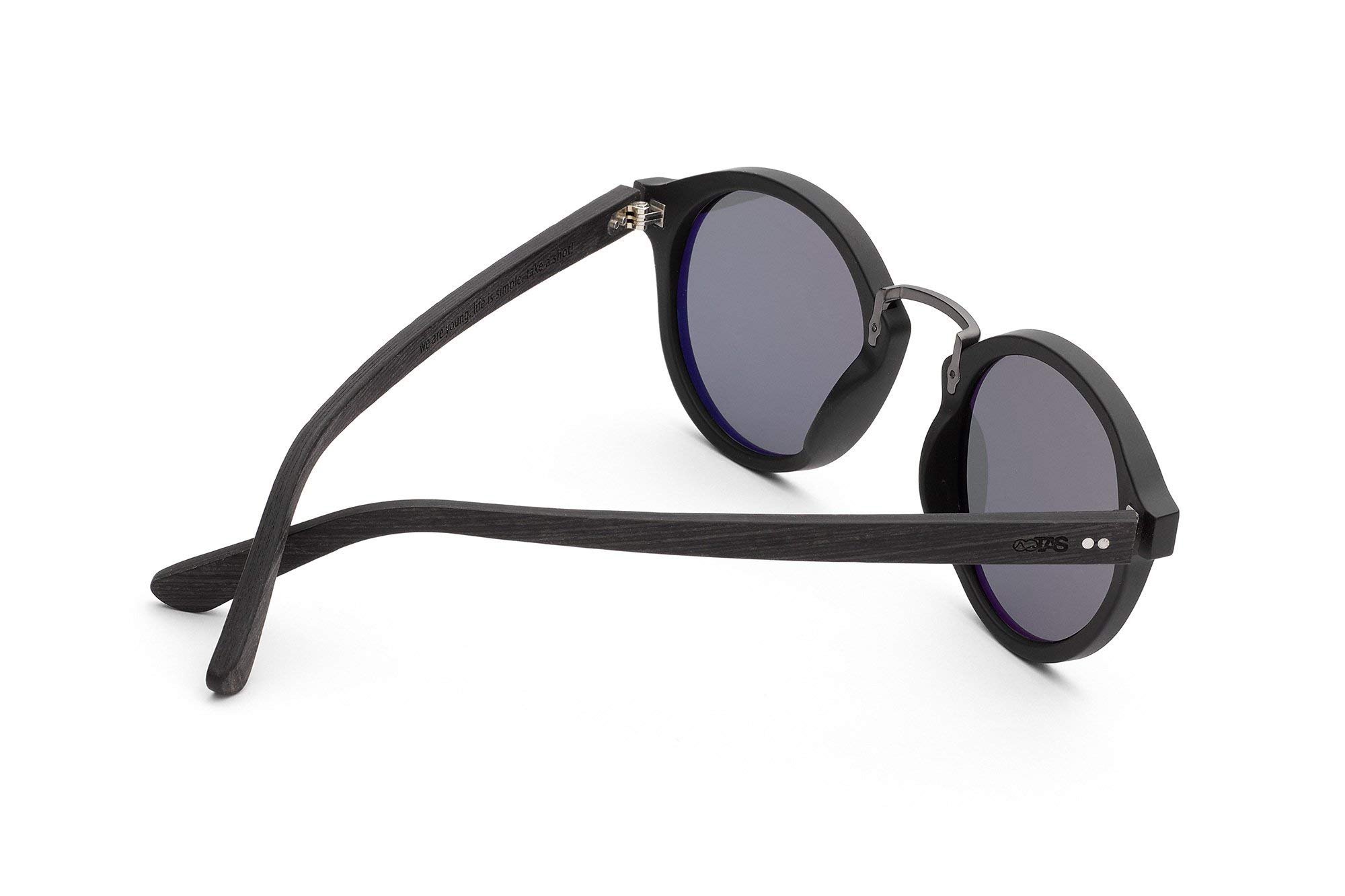 TAKE A SHOT Sonnenbrille Damen Holz Schmal Runde Gläser, Metall-Steg, UV400 Schutz - Holz-Sonnenbrille Herren