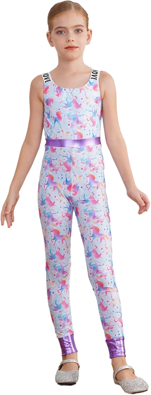 Hansber Kids Girls Sleeveless Back Hollow-Out Swim Jumpsuit Bathing Suit Cartoon Print Swimsuit for Hawaii Vacation