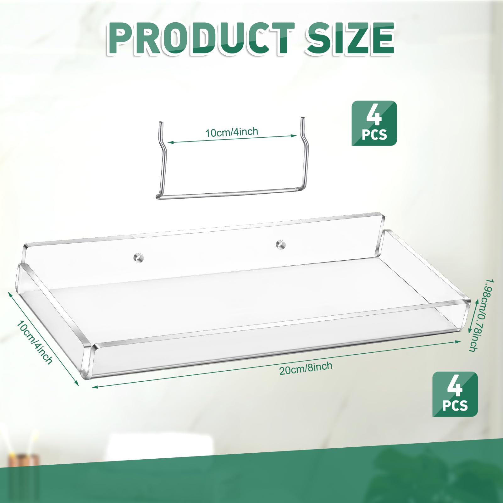 Vercraft 4 Set Acrylic Pegboard Shelves with Metal Hooks Pegboard Tray Organizer Accessories Organizing Tools for Display Wall Craft Room Home Garage Workbench(Clear)