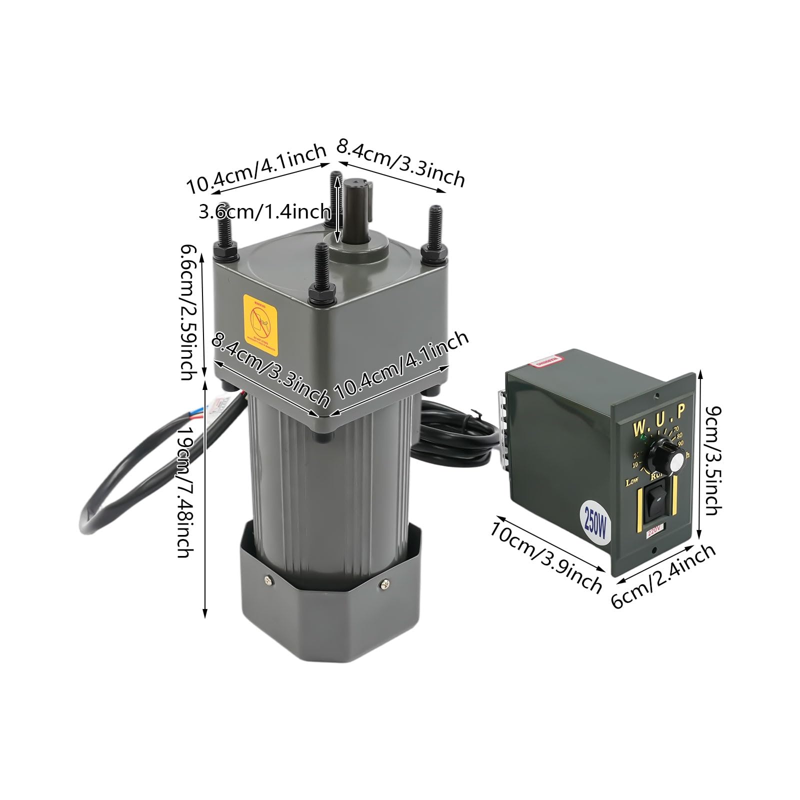 Motor de engranaje de 220 V, 10 K 250 W, motor de engranaje helicoidal con reductor y regulador de velocidad, 135 rpm, velocidad ajustable, 60 dB y 40 uF, motor eléctrico para máquinas de cría de