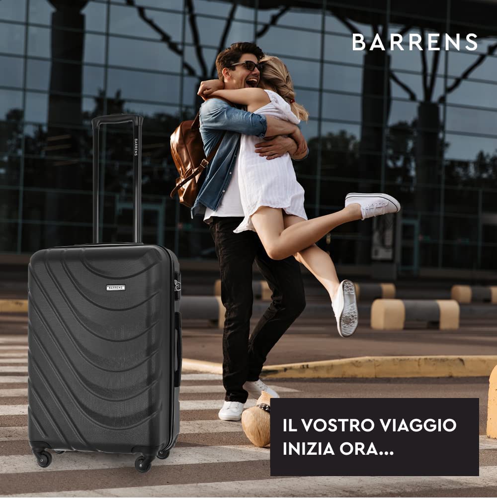 BARRENS Valigia media | Bagaglio da stiva | 67x46x26 cm | 63 L | Valigia da viaggio Cipher Lock | Ruote 4x360 | Custodia rigida | Compatibile con le compagnie aeree | Nero