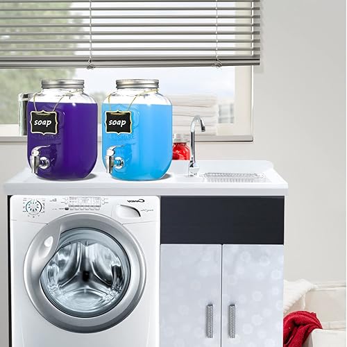 Miniatura 7 de Eleganttime Dispensadores de bebidas de vidrio de 1 galón para fiestas, paquete de 2 dispensadores de bebidas con infusor de frutas, dispensador de