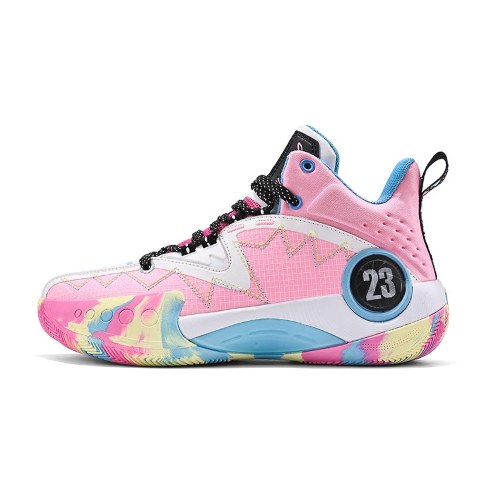 Men's Fashion Graffiti Breathable Mesh Lace Up High Top Basketball Shoes Lightweight Non-…