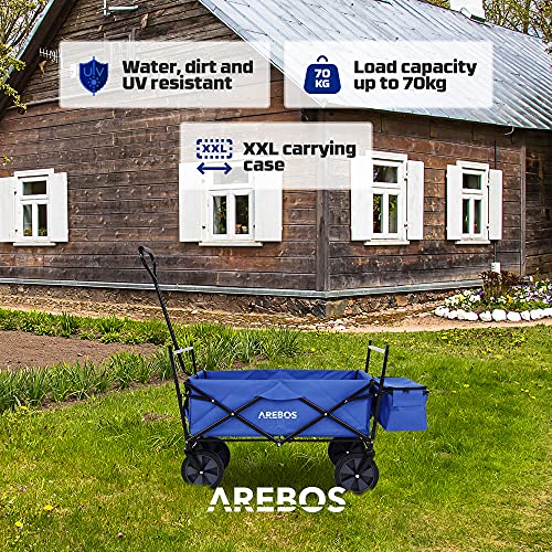 Arebos Opvouwbare Bolderkar met Dak | Transportkar | 2x Netvakken en 1x Buitenvak | Opvouwbaar | draagvermogen tot 70 kg… - Afbeelding 4
