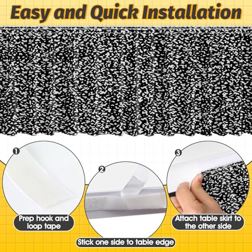Image of 9FT Ruffle Black and White Table Skirt Teacher Desk Skirt for Composition Notebook Classroom Decor Rectangle Table Cloth Desk Cover for Back to School Party Supplies Dorm Office Bookcase Cabinet