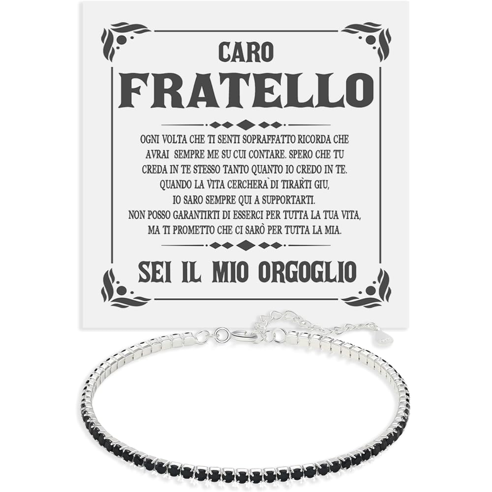 Bracciale Fratello Tennis Uomo con Pietre di Zirconia Cubica Idea regalo Compleanno per lui Finitura in Oro Bianco Argento 925 Natale fratelli - Cofanetto con DEDICA incluso