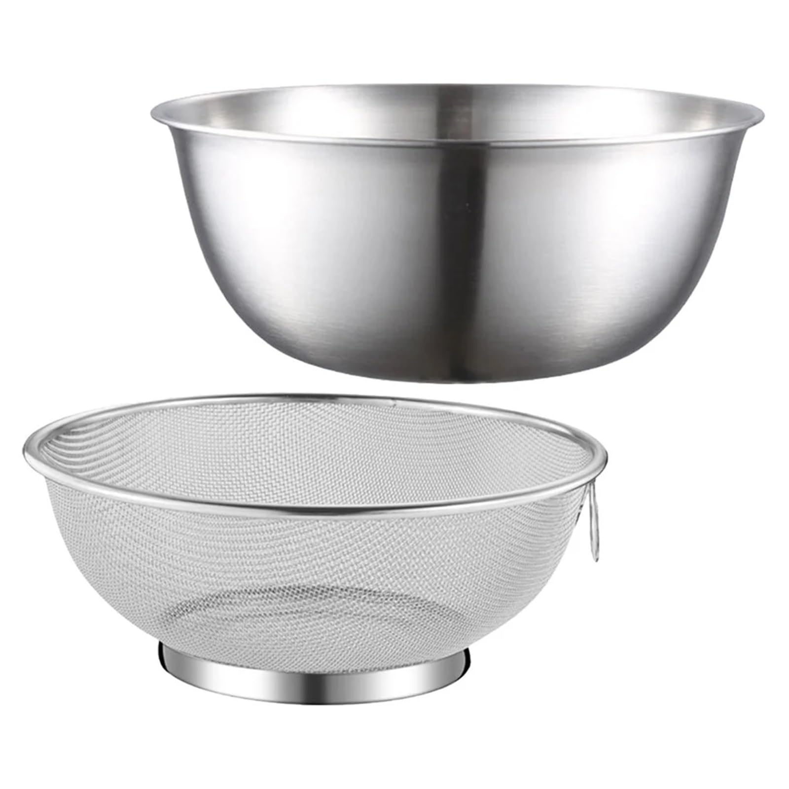 Colador De Arroz De Acero Inoxidable Juego de colador acero inoxidable con cuenco, lavabo for lavar arroz, escurridor verduras, malla fina, for mezclar, 1(Golden)