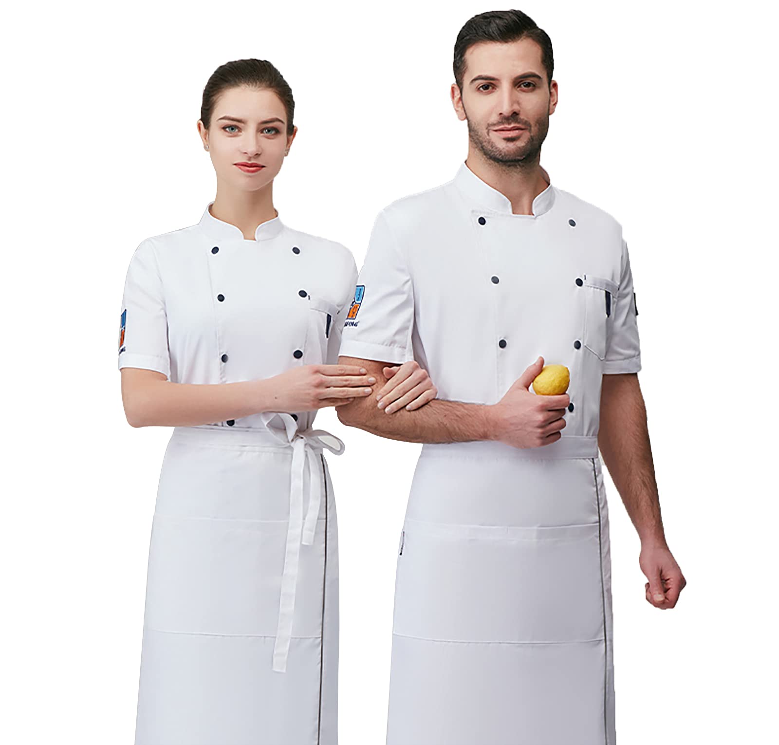 Giacca da Cuoco Unisex Cappotto Giacca da Cuoco a Maniche Corte da Uomo Cucina da Ristorante Uniforme da Cuoco con Ricamo Squisito Abbottonatura Frontale Doppio Petto Cappotto da Cuoco Bianco,Bianca