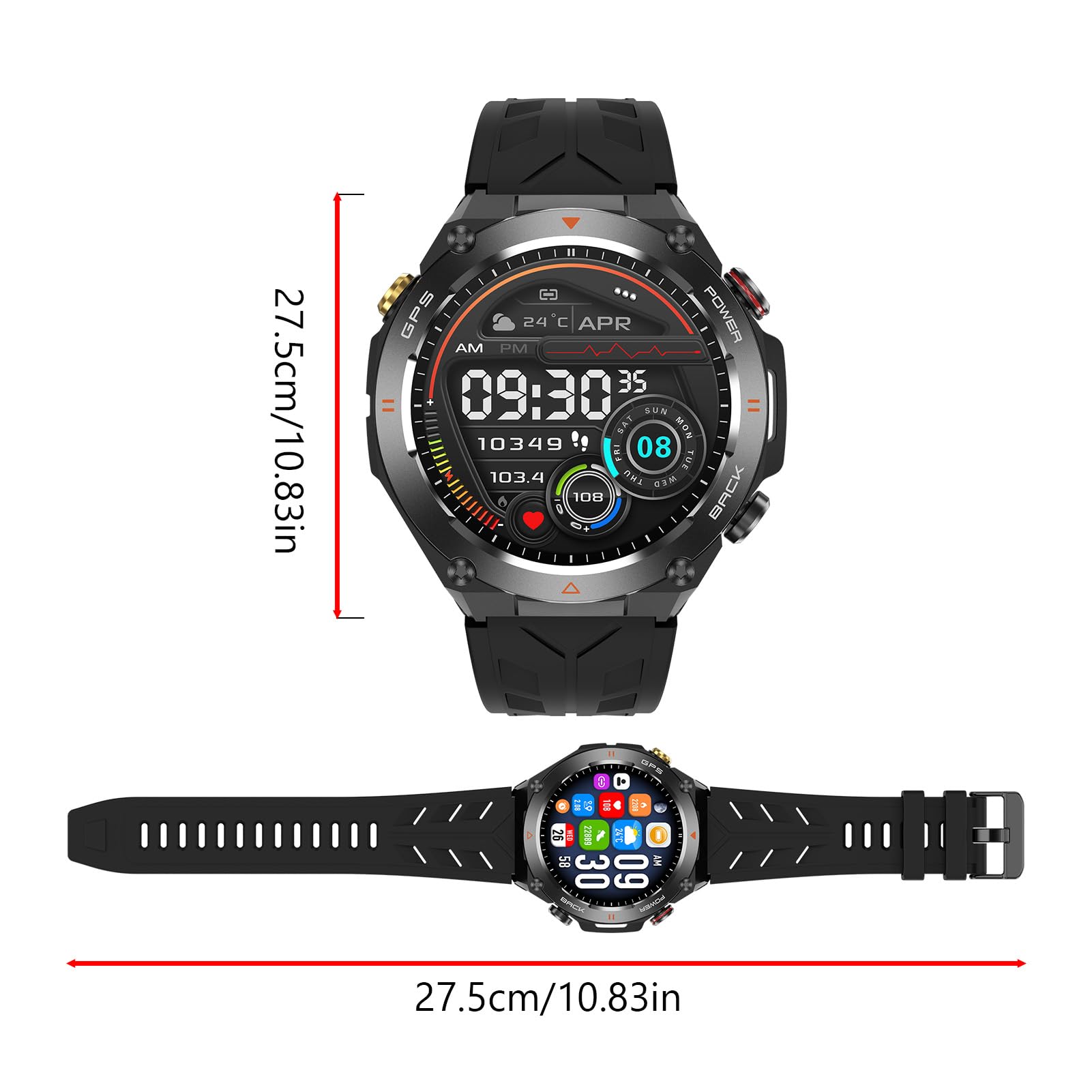 Annadue Smart Watch per Esterni con Bussola GPS Integrata, 100 modalità Sportive, Impermeabile, Schermo IPS da 1,45 Pollici, Batteria a Lunga Durata da 650 MAh (BLACK)