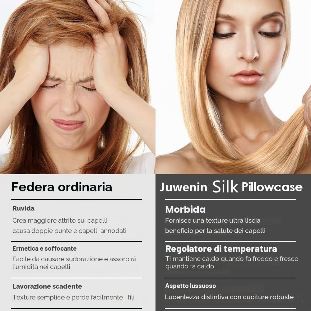 Federe in seta 2 pezzi, 100% federa in seta per la salute di capelli e pelle, federa in seta di qualità premium morbida e liscia per dormire (Grigio, Standard 50 x 75 cm)