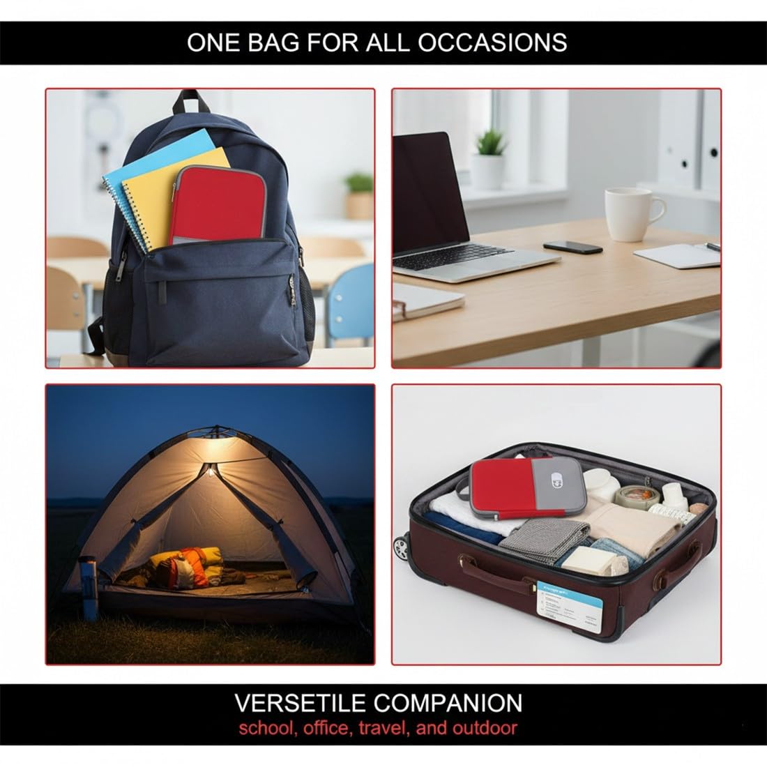 1 Pezzi Borsa Medicia Mini, Kit Pronto Soccorso Viaggio, Impermeabili, Portamedicine Viaggio, Facile da Trasportare, Borsa Medica Vuota per Casa, Auto, Escursioni, Campeggio (Rosso)