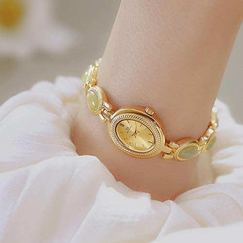 Miniatura 2 de Gosasa Reloj de oro para mujer, pulsera vintage de lujo, esfera ovalada de piedra natural, acero inoxidable, impermeable, elegante, analógico Qaurtz