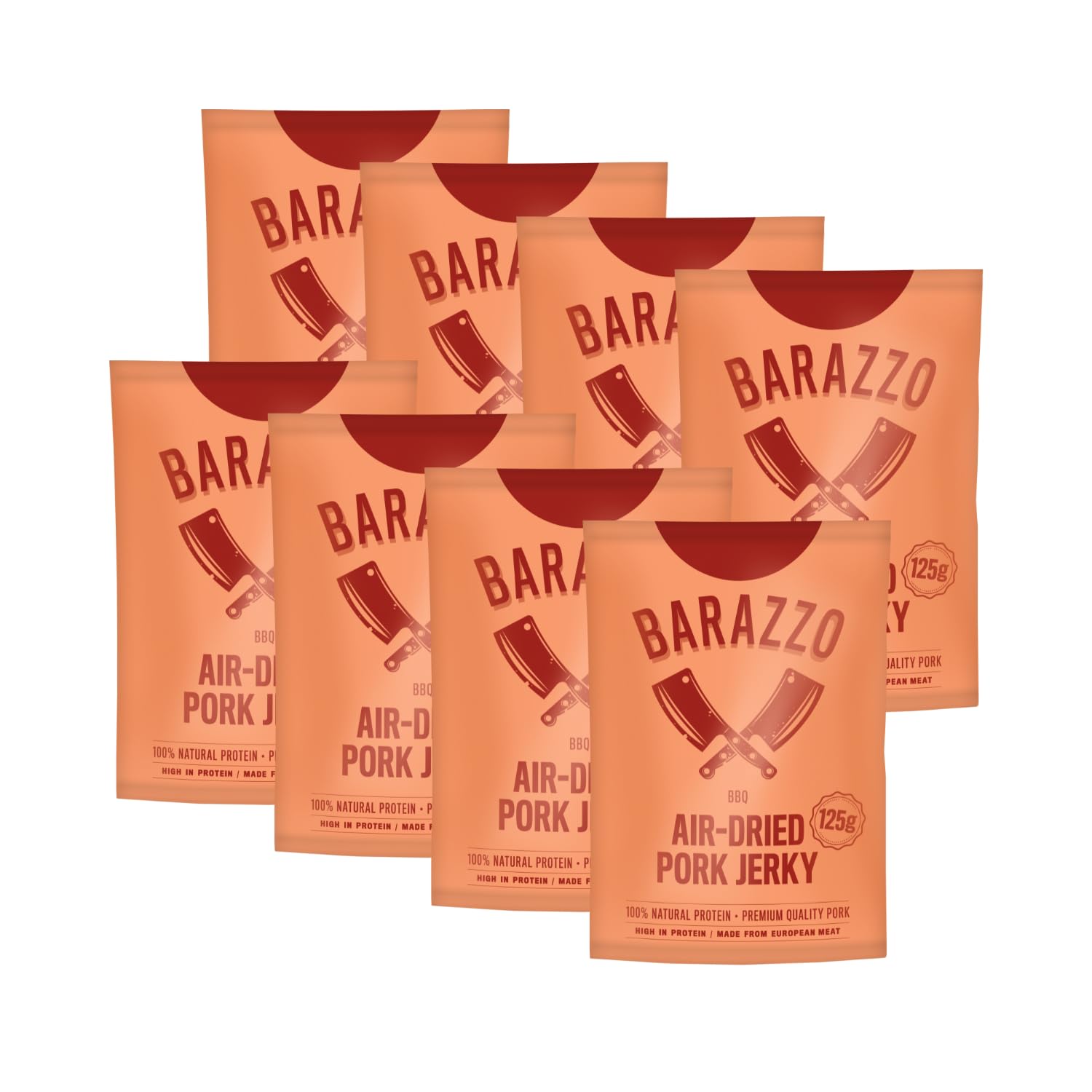 Barazzo Pork Jerky Barbecue | 1 kg (8 sacchetti da 125 g) | 100% carne essiccata regionale premium | Beef Jerky/Biltong