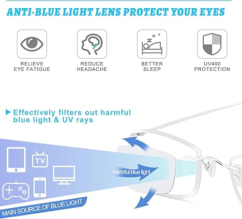 Miniatura 3 de OCCI CHIARI Gafas de lectura con bloqueo de luz azul para hombre, de titanio, sin marco, ligeras