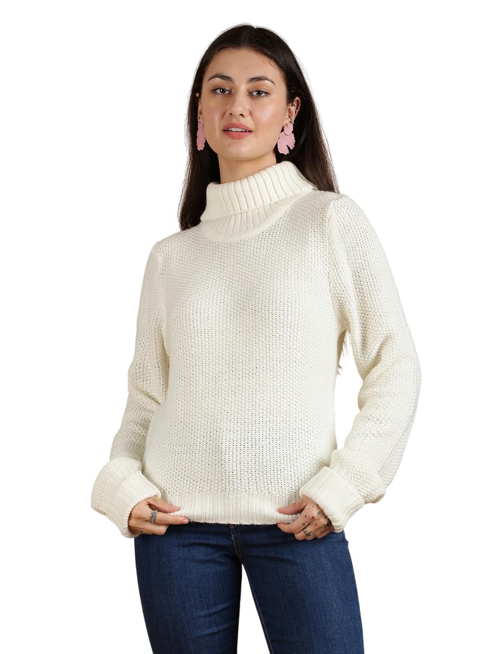 kotty Women's Solid Whitest White Breathable Sweater-picture-24