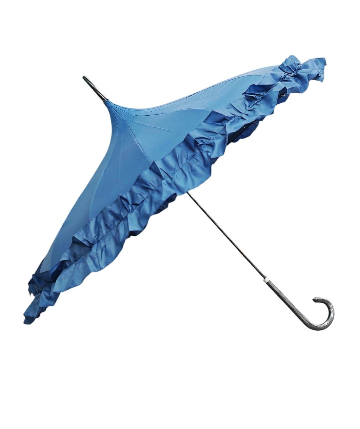 Superbia Pagoda Frill Umbrella Parosol Long Stick for Sun and Rain Princess Unique Style Event Parasol (Blue)