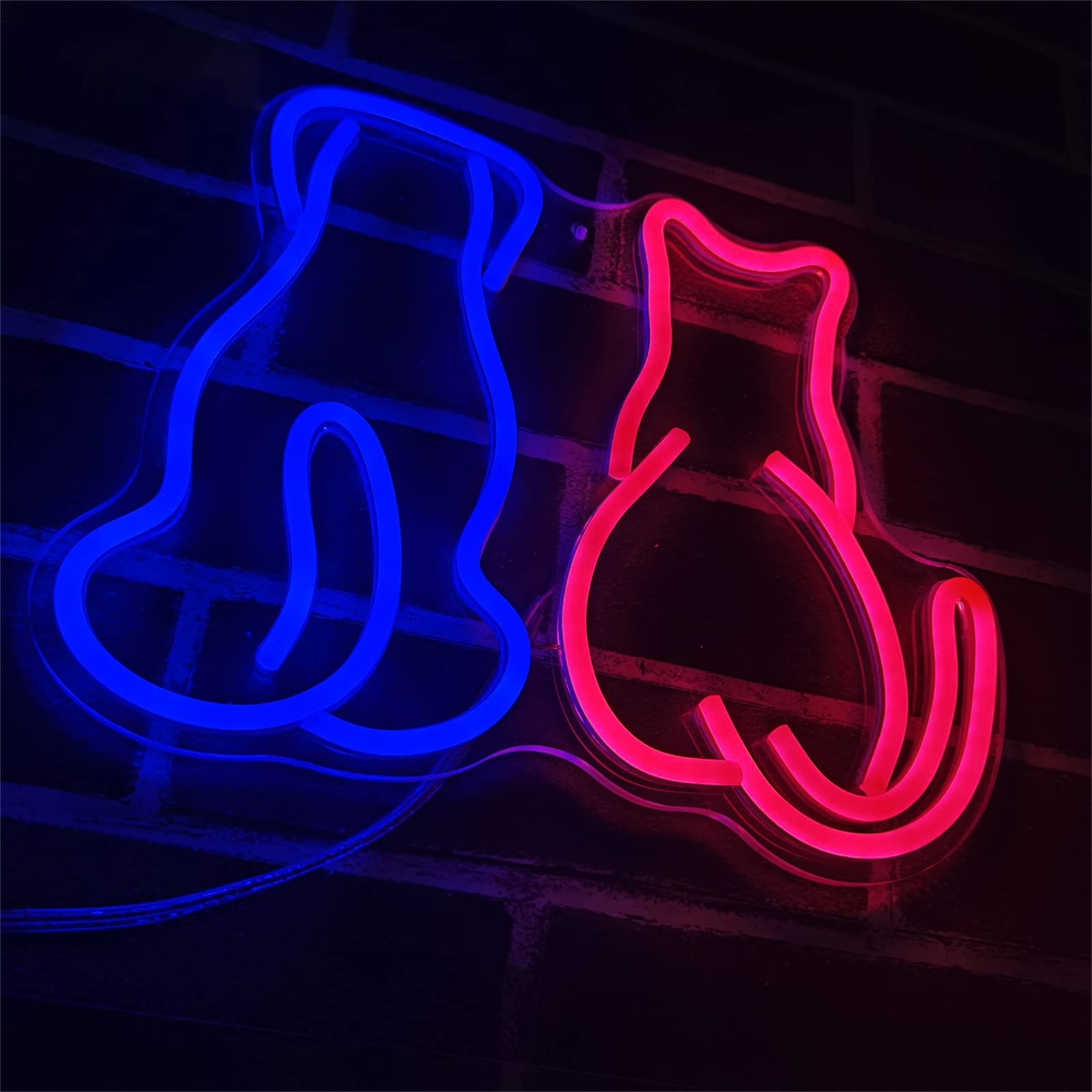 Gatto Cane Insegna Neon con Luce Neon Negozio Animali Decorazione Parete Gattino Cucciolo Luce LED Casa Camera Canile Decorazione Parete Negozio Animali Domestici Segno di Luce,A,33x28CM