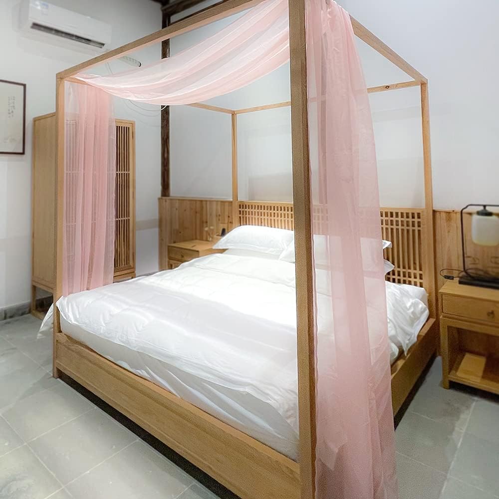 Novacentix Rose Pink Canopy Bed Curtain Queen Double Luxury Bed Canopy Curtain Bedskirt Canopy Bed Scarf 52" X 228" Pink