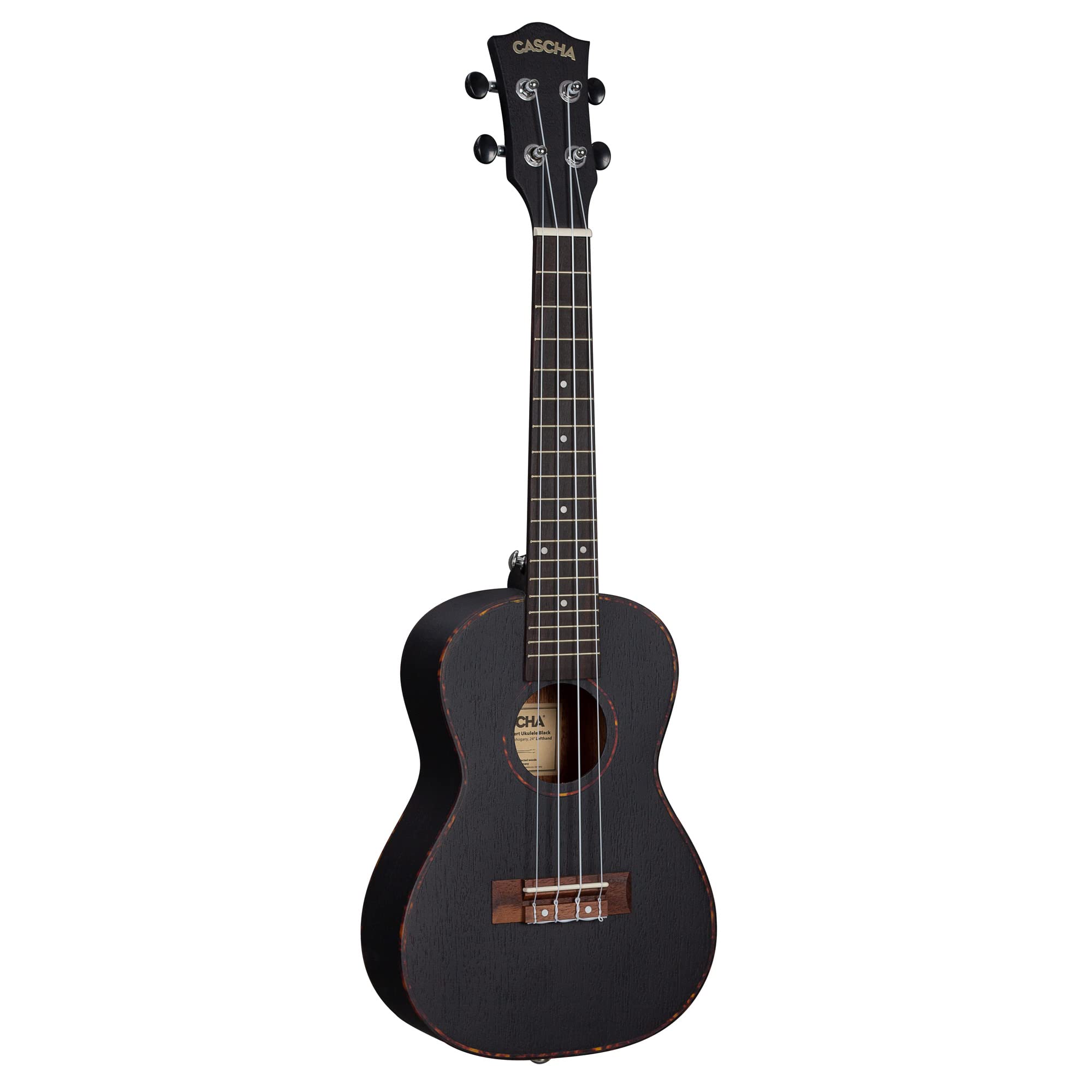 Cascha Mahagoni Konzert Ukulele Erwachsene & Kinder in Schwarz - inkl. 3 Plektren & gepolsterte Tasche - Mahagoniholz-Ukulele für Anfänger & Fortgeschrittene - Aquila Nylon-Saiten