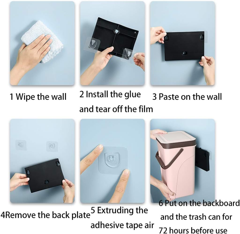 Trash Can with Lid Wall Mounted Trash Can Kitchen Compost Container Hanging Trash Can for Bathroom Bedroom Rubbish Bin/Black/s,Pink-L