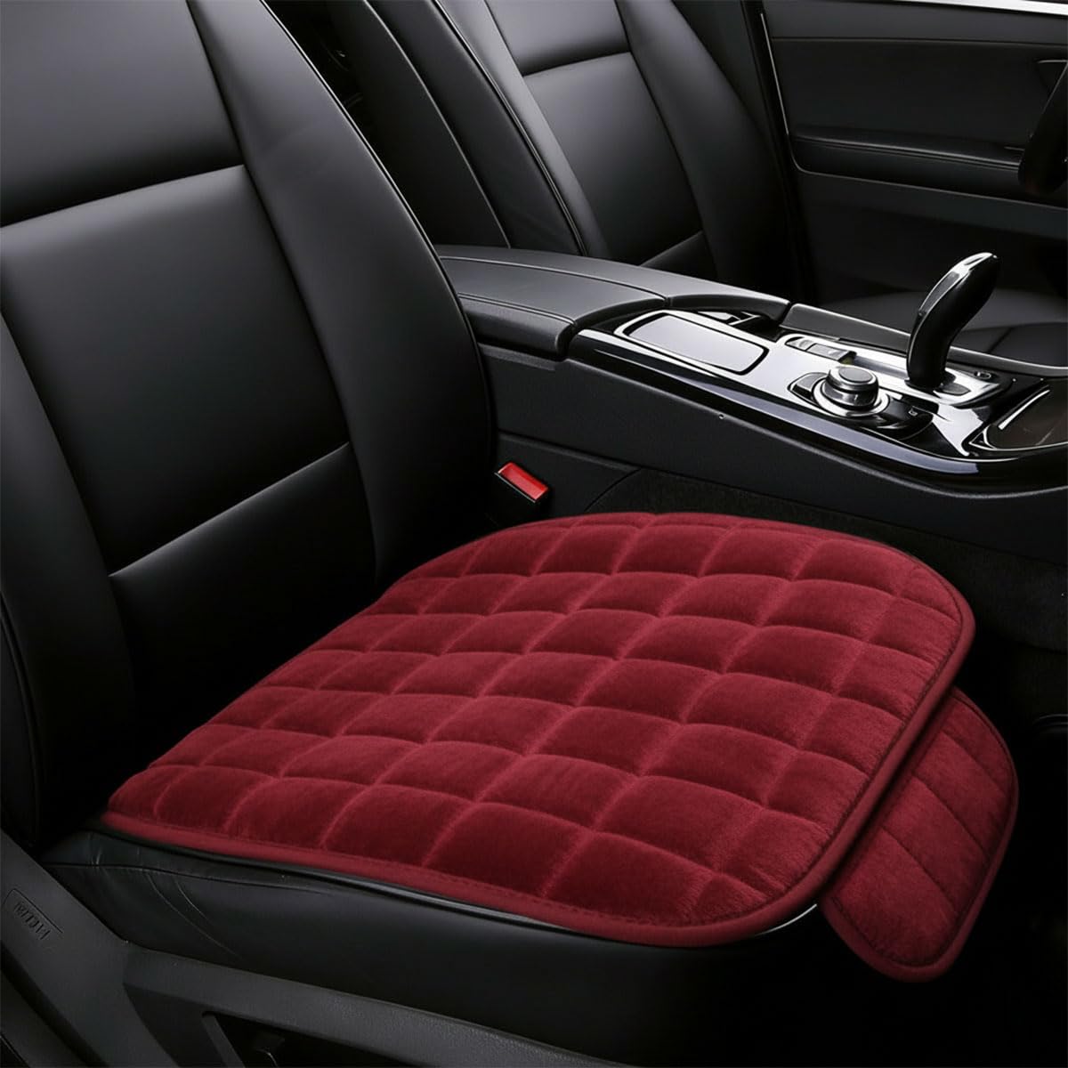 Car Seat Cushion, Soft Plush Auto Seat Pad with Storage Pocket, Car Driver Seats Protector Cover with Non-Slip Rubber Bottom, Winter Vehicle Accessory for SUV, Truck, Home, Office (Red)